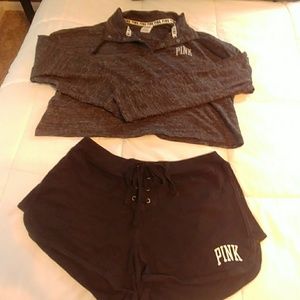 VS Pink cropped sweatshirt and lace up short